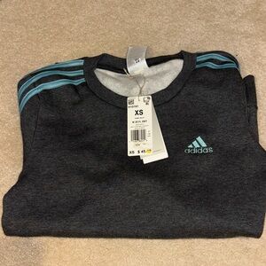 Adidas charcoal sweater with light blue stripes NWT